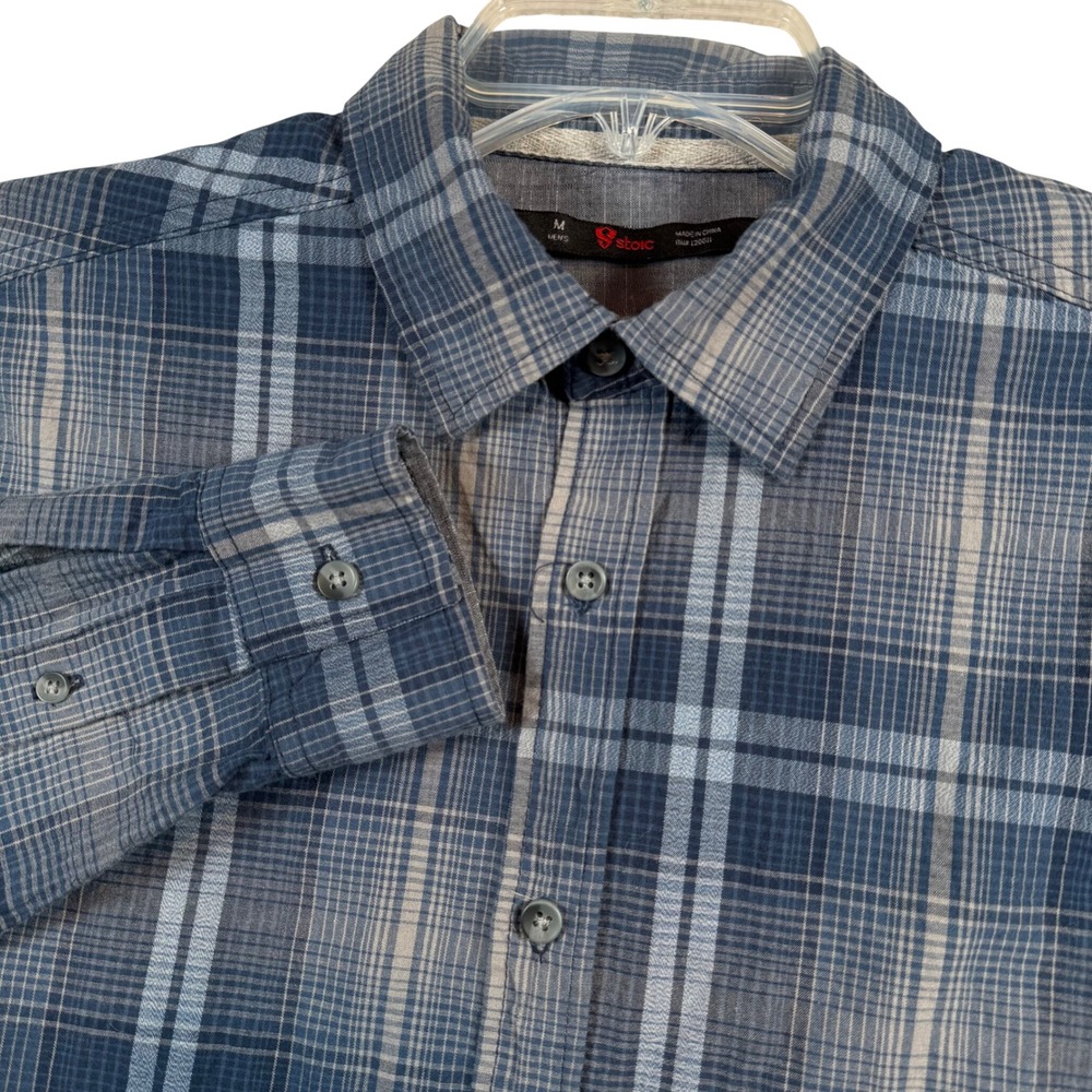 Stoic‎ Plaid Button Down Shirt Mens Size Medium Blue Grey Long Sleeve Cotton
